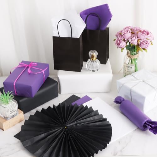 Image of BEISHIDA 90 Sheets Purple Black White Tissue Paper Bulk, Halloween Wrapping Tissue Paper for Gift Bags, 14 x 20 Inch Gift Wrap for Halloween Graduation Birthday DIY Crafts Holiday Flowers