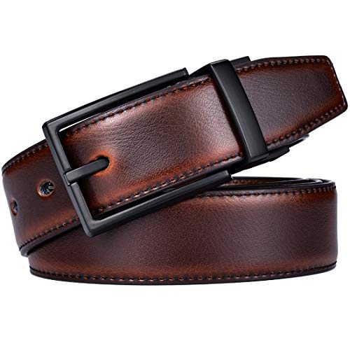 Image of beltox fine Men's Dress Belt Leather Reversible 1.25 inch Wide Rotated Buckle Gift Box