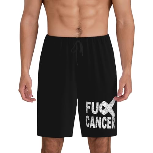 Fuck Cancer with Ribbon for Awareness Pajama Shorts for Men, Men's Pajama Bottoms, Sleepwear for Summer