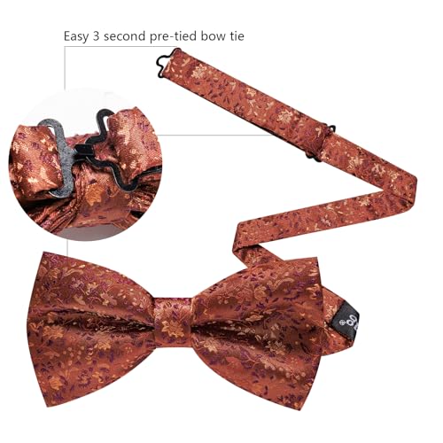 Image of YOHOWA Mens Bow Tie Set Paisley Pre-tied Bowties Adjustable with Handkerchief Cufflinks Gold Ring Set Wedding Prom Party