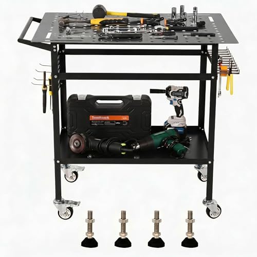 Image of 36x24in Welding Table 800LBS Mobile Workbench with 4 Wheels & Fixed Base