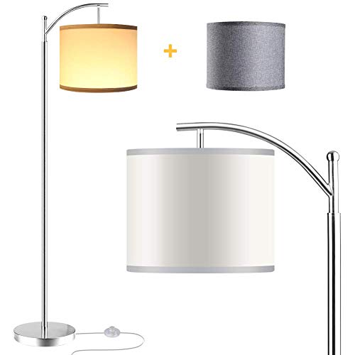 Floor Lamp for Living Room, LED Standing Lamp with 2 Hanging Lamp Shades(White & Grey), Tall Po…