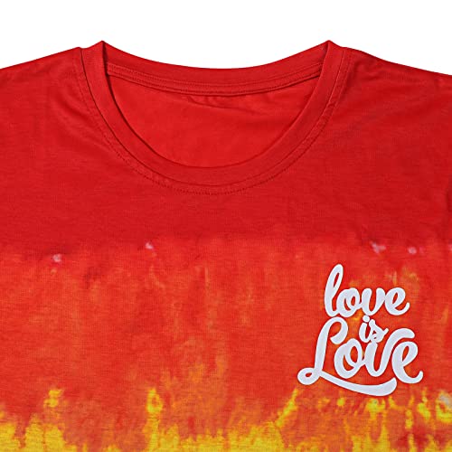 Camiseta Love Wins Feminina LGBT Orgulho Gay Tie Dye Arco-íris Lésbica Manga Curta Blusa Top, Arco-í