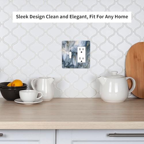 Decorative Outlet Covers Abstract Ink Blue Marble Glod Line Texture 2 Gang Outlet Cover Wall Plate Single Toggle Rocker Light Switch Cover Plate Switch Plate Covers for Home Decor