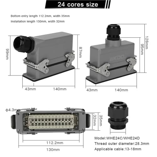 Conector rectangular HDC-HE-024 para evitar filtraciones de agua en conexiones de 24 núcleos 4