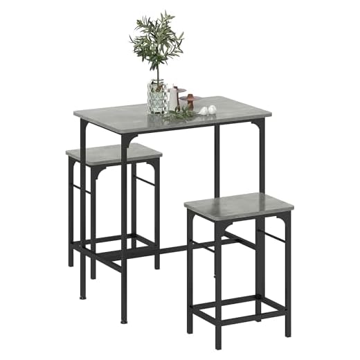 HOMCOM Bartisch Set Bartisch mit Barhocker-Set Esstisch mit 2 Stühlen mit Rutschfestem Fußpolster Küchentisch für Esszimmer, Küche, Grau