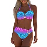 Generisch Bikini Damen Set Push Up Sexy Leopardenmuster Bademode Zweiteiliger Badeanzug Triangel Neckholder Oberteil mit Polstern Verstellbar Strandmode für Urlaub Pool Party und Sommer Strand