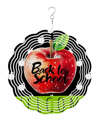Fruit Wind Spinners, Back-to-School Season Black Hanging Wind Spinners for Yard and Garden 3D Stainless Steel Metal Sculptures Crafts Ornaments 8 Inch