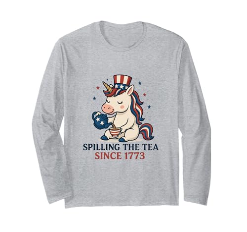 Funny Unicorn 4th Of July Spilling The Tea Since 1773 Party Manga Larga