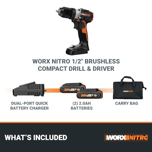 Worx Nitro 20V Cordless 1/2" Drill Driver With Brushless Motor - Compact & Lightweight Set Only 6" and 3 lbs. - Power Share Compatible WX130L - Batteries & Charger Included, Black thumbnail 9