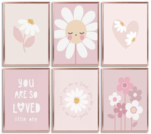 6pcs Pink Girls Floral Canvas Wall Art Nursery Daisy Wildflower