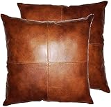 Q QAWACH Lambskin Leather Pillow Cover - Sofa Cushion Case - Decorative Throw Covers for Living Room