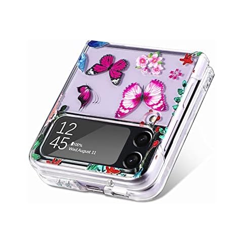 XINNI Case for Samsung Galaxy Z Flip 4, Transparent PC Butterfly Back Cover, Purple Cover