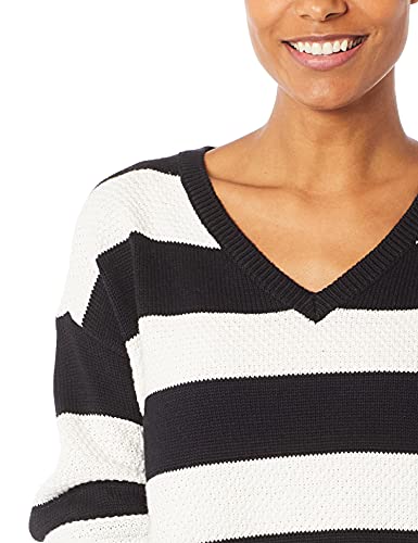 Blusão Feminino Em Tricô Fio Tinto Listrado Alongado Hering, Preto, G