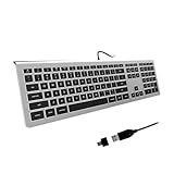 B.FRIENDIT USB Wired Keyboard with White Backlight, Compatible with Mac mini, iMac, MacBook, Plug and Play Full-Sized Keyboard for Office, Home Use