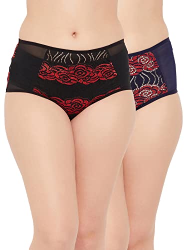 Image of Clovia Women's Pack of 2 Lace High Waist Hipster Panty