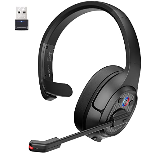 EKSA H1 PLUS Wireless Headsets with Microphone Bluetooth Headset with USB Dongle & AI Noise Cancelling Mic, 99ft Long Wireless Range Over Ear Office Headphones for Laptop/PC/Call Centre/Trucker
