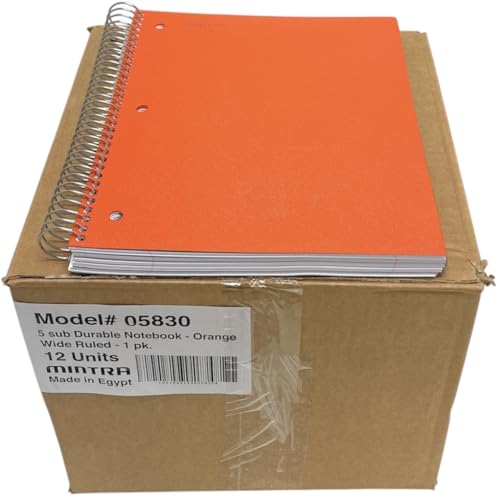 Mintra Office Durable Spiral Notebooks, 5 Subject (Orange, Wide Ruled 12pk)