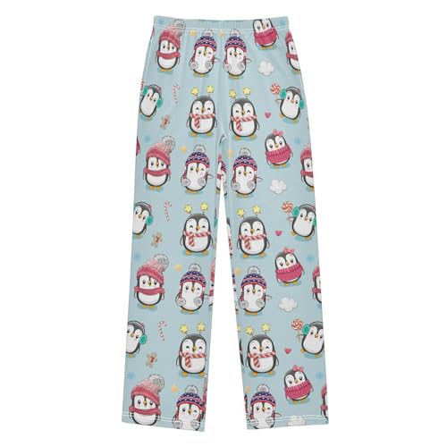 ZZXXB Penguin with Candy Cane Boys Long Pants Soft Trousers Elastic Waist Kids Lounge Bottoms with Pockets S-XL