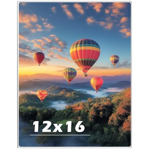 12 x 16 Acrylic Picture Frame, Horizontal/Vertical Clear Photo Frame for Wall with Tape, No Drilling Floating Hanging Frameless Picture Frame, Wall Mount Sign Holder 12x16 for Home, School, Office Cover