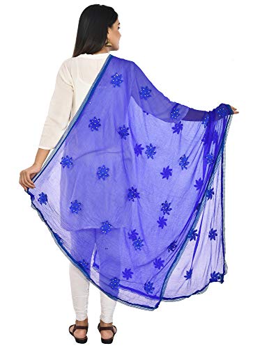 Image of YOUTHQUAKE Flower Embroidered Diamond Work Chiffon Dupatta for Womens & Girls With 4 Side Lace