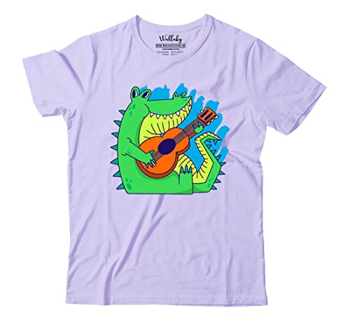 Image of Boys & Girls Cute Alligator Crocodile Playing Guitar 100% Cotton Unisex Kids T-Shirt