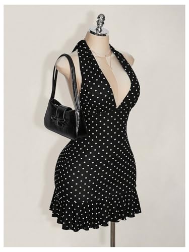 Floerns Women's Plus Size Polka Dots Mini Dress Halter Neck Open Back Vintage Dresses3