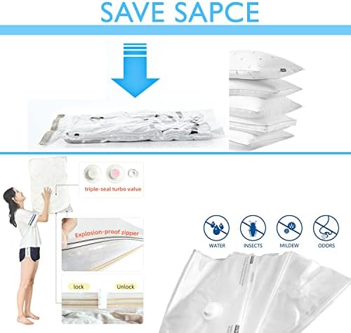 Vacuum Storage Bags  8 Pack Large PremiumReusable Double Zip Seal 80% Space Saver Vacuum Compression Bags for Clothes Pillows Blankets Duvets Bedding Travel Moving AirTight Sealer (80 x 60cm)