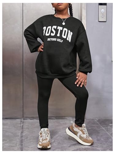 WDIRARA Girl's 2 Piece Outfits Letter Graphic Sweatshirt and Leggings Tracksuits Clothing Set4
