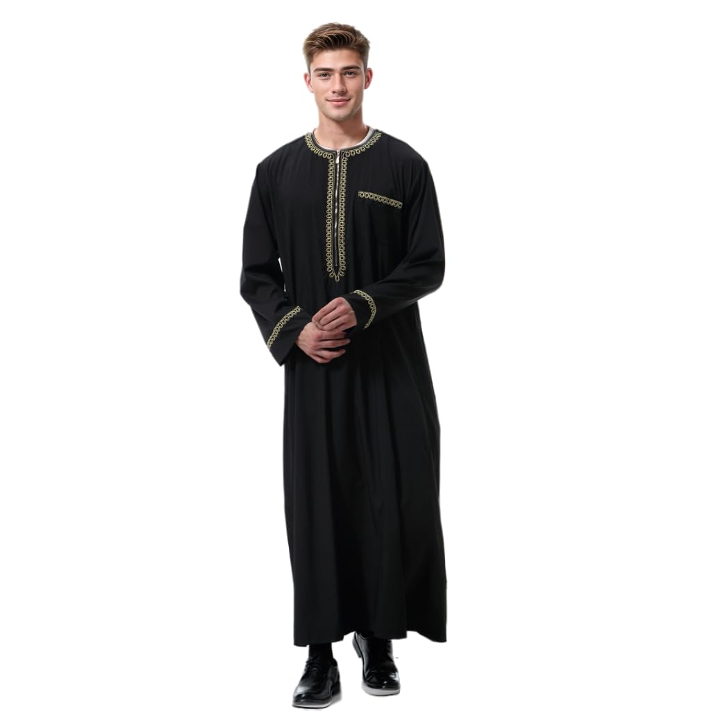 CAMDOM Naher Osten Arabische Herren Roben Muslimische Kaftan Kleidung V-Ausschnitt Thobe Arabisch Muslim Freizeitkleidung