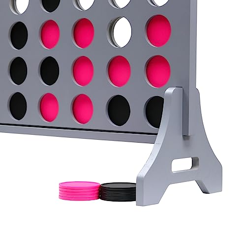Image of Giant 4 in a Row Game for Family & Adults - Tailgating Pros Jumbo Grey Wooden Four in a Row Indoor & Outdoor Yard Game for Family Party Fun, Portable Activities for Patio, Backyard, and Camping