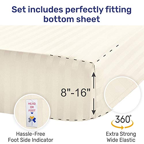 California Design Den 500 Thread Count Ivory King Size 6 Piece Sheet Set, Dobby Damask Stripe Sheets, Smooth Sateen Weave Sheet Set (1 Top Sheet, 1 Bottom Fitted Sheet & 4 Pillowcases) #TOP2
