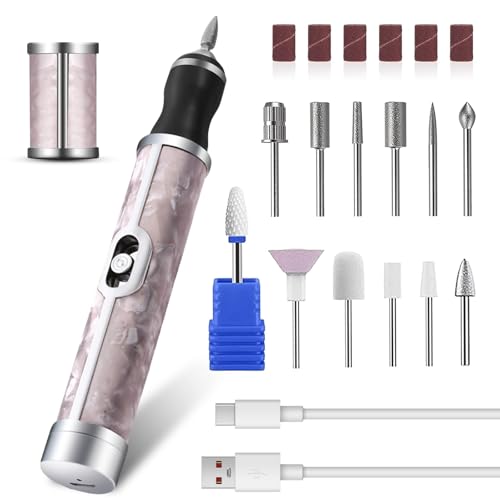 Lima Electrica Uñas, 12 en 1 Torno de Uñas, 20000 RPM Torno para Uñas Profesional, Nail Drill, Recargable por USB para Salón DIY Principiantes Mujeres Niñas