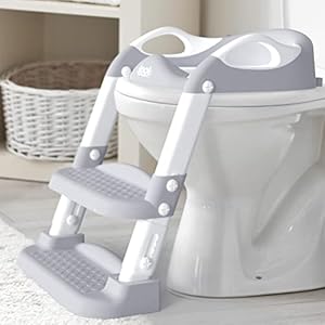 Potty Training Ladder – Soft Cushioned Seat, Adjustable Height, Collapsible, Non-Slip with Splash Guard – Ready Step Go…