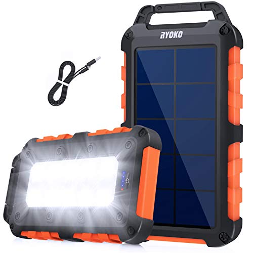 Solarladegerät Solar Powerbank 10000mAh,Schnellladung Solarladegerät mit 2 Ausgänge 2.1A,Power Bank Hohe Kapazität mit LED-Taschenlampe, Wasserdichte