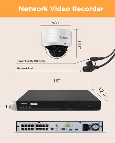 Image of 16 Channel Security Camera System, 16PCs 5MP Wired IK10 Vandal Dome PoE Camera Outdoor, Human Detection, Built-in Mic, Remote Access, 4K 16CH PoE NVR 4TB HDD for 24-7 Recording, PD54A1616-5M
