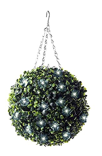 Best Artificial 28cm Pre Lit Boxwood Buxus Topiary Ball with 30 Bright White LED Waterproof Battery Lights