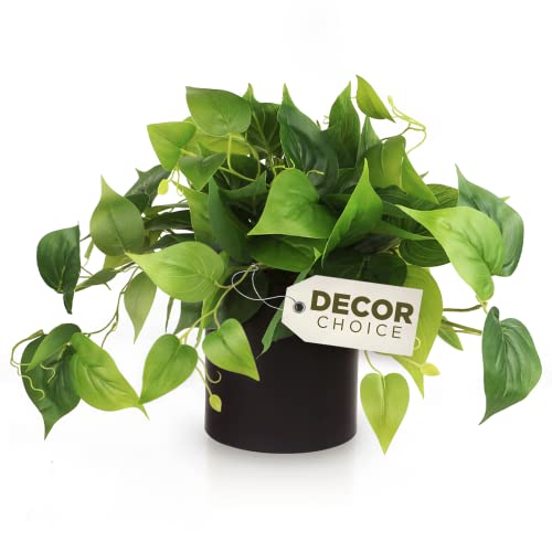 Faux Plants Indoor, Artificial Plants for Home Decor Indoor, Pothos Small Fake Plants - Fake Plants Decor and Decorative Plants, Fake Plant and Artificial Plant for Indoor and Outdoor - Black Pot