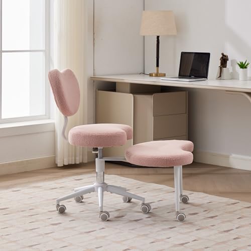 Image of Active Sitting Revolution Office Chair - Cross-Legged & Kneeling Positions, 4.2 inch Thick Cushion, 360 Footstool, 250lbs Weight Support, Home Office /Yoga /Meditation (Teddy, Pink)