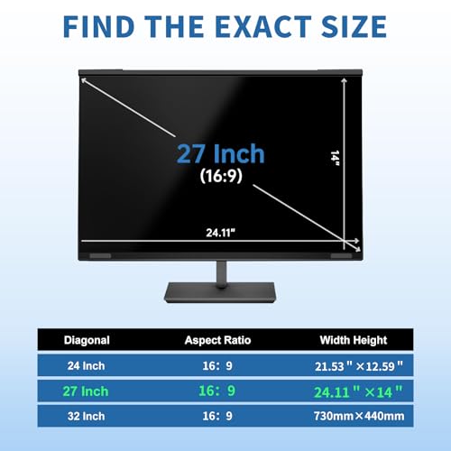 Image of Magnetic 32 Inch Computer Privacy Screen for 16:9 Widescreen Monitor, Removable Hanging Anti-Blue Light Computer Screen Privacy Panel, Anti-UV Magnetic Attachment Monitor Privacy Screen