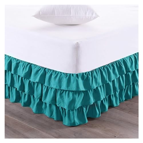 Falda Lujosa Falda de Cama Estilo Cascada de Tres Capas con Volantes Tela Resistente a Las Arrugas y a la decoloración-15 Pulgadas de Alto(Water Green,Twin 100x200x38cm)