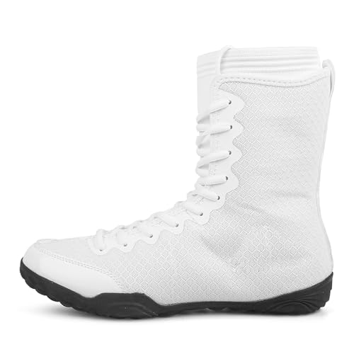 Botas De Boxeo Unisex, Calzado Cómodo De Lucha Libre Y Culturismo para Zapatos De Boxeo, Sneaker De Artes Marciales para Niños, Jóvenes Y Adultos (White,Numeric_41)