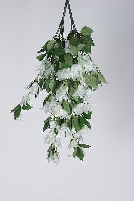 Image of Nutts Artificial Bougainvillea Silk Vines Creepers Hanging Flower Garland for Wedding & Home Decoration, Flower Garland (2, Bougainvillea Creeper (White))