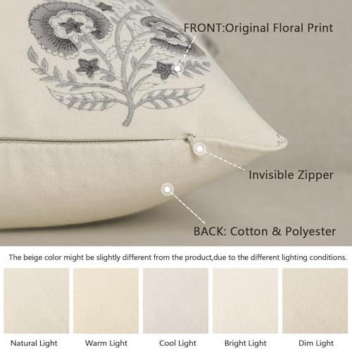 Image of YCOLL Vintage Floral Print Pillow Covers 20x20 Set of 2 Patterned Accent Decorative Cushion Covers Modern Farmhouse Throw Pillow Covers for Sofa Couch Chair Bed Living Room Home Decor, Rustic Gray