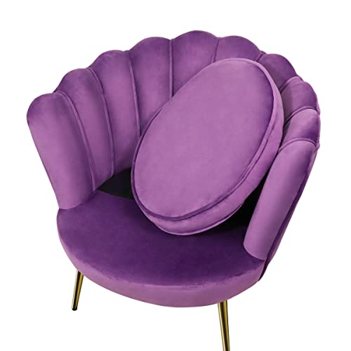 Magshion Modern Scalloped Back Accent Velvet Upholstered Armchair With Golden Legs And Soft Pillow For Living Room, Comfy Vanity Chair, Tufted Guest Chair, Purple #TOP4