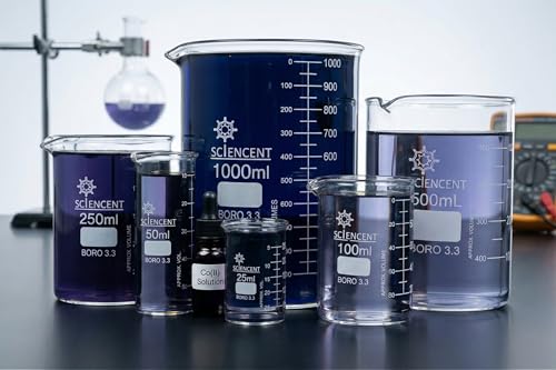 SCIENCENT Glass Beaker Set of 6 Borosilicate Thick Wall - 25ml, 50ml, 100ml, 250ml, 500ml, 1000ml (Set of 6) by SCIENCENT WITH DEVICE - Image 3