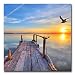 Lake Landscape Sunrise Modern Canvas Painting Wall Art The Picture for Home Decoration with Bird Flying and Colorful Sky On Canvas Artwork for Wall Decor