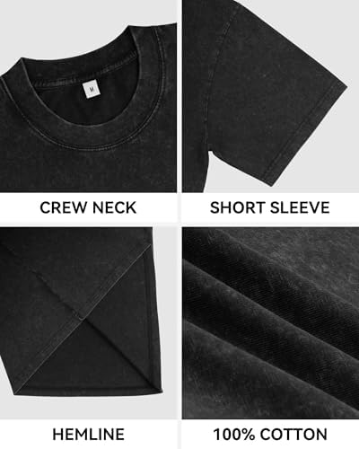 AIYINO Mens Acid Wash T-Shirt Oversized Vintage Cotton Casual for Men Black — view 5