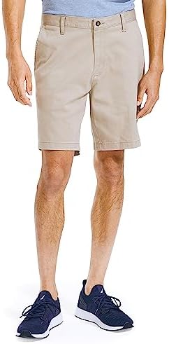 Nautica mens Classic Fit Flat Front Stretch Solid Chino "Deck" Casual Shorts, True Khaki, 35 US