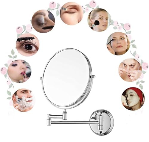 Image of Ontap Wall Mounted 360 Swivel Magnifying Mirror for Bathroom | Double Sided Makeup Mirror with Adjustable Arm | Chrome Finish Round Shaving Mirror for Vanity & Grooming